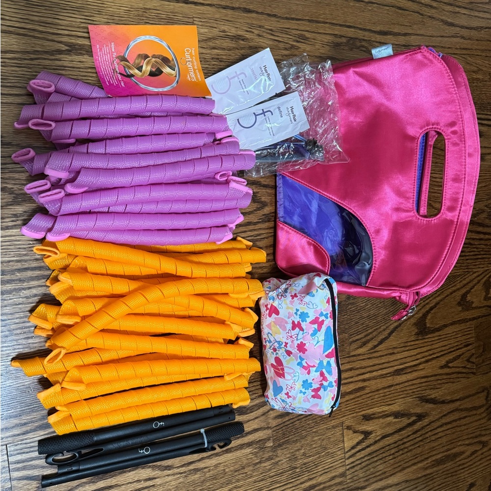 Curlformers Wavy Hair Curler Set with drying cap, product samples, and clips